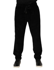 Dolce & Gabbana Black Cotton Men Jogger Sweatpants Pants - IT56 | XXL