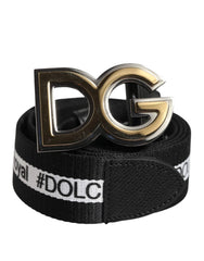 Dolce & Gabbana Black Cotton Metal DG Logo Gold Buckle Belt - Belts