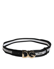 Dolce & Gabbana Black Cotton Metal DG Logo Gold Buckle Belt - Belts