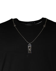 Dolce & Gabbana Black Cotton Necklace Embellished T-shirt - T-Shirts