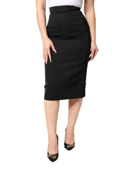 Dolce & Gabbana Black Cotton Pencil Cut High Waist Midi Skirt - IT40|S