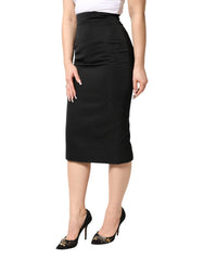 Dolce & Gabbana Black Cotton Pencil Cut High Waist Midi Skirt - IT40|S