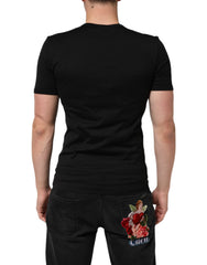 Dolce & Gabbana Black Cotton Plain V-Neck Men Shirt T-shirt - T-Shirts