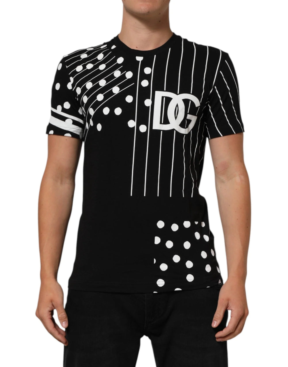 Dolce & Gabbana Black Cotton Polka Dots Round Neck T-shirt - IT46 | S - T-Shirts