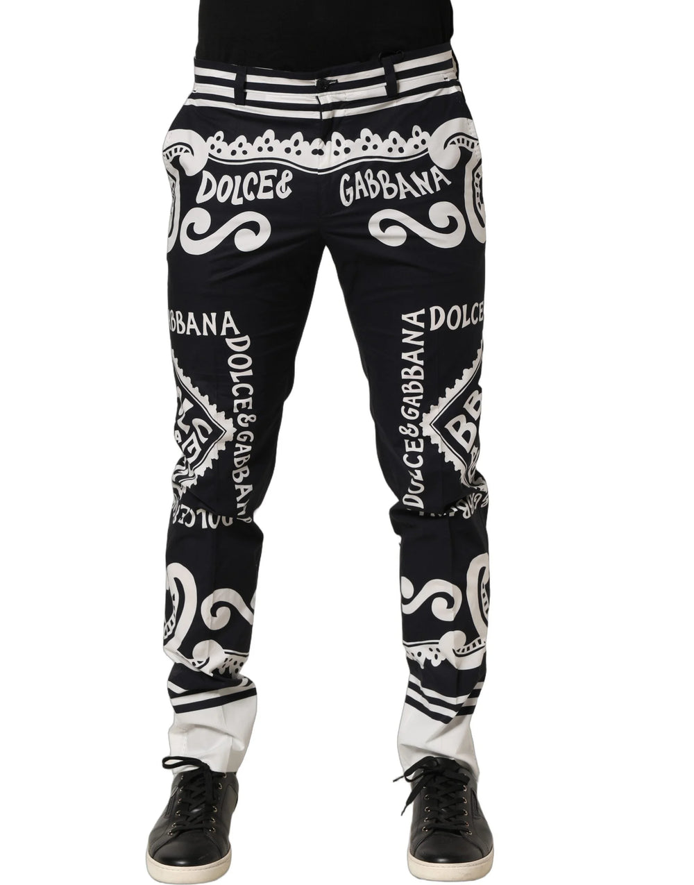 Dolce & Gabbana Black Cotton Poplin MarinaPrint Trouser Pants - IT48 | M