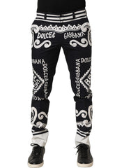 Dolce & Gabbana Black Cotton Poplin MarinaPrint Trouser Pants - IT48 | M