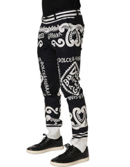 Dolce & Gabbana Black Cotton Poplin MarinaPrint Trouser Pants - IT48 | M