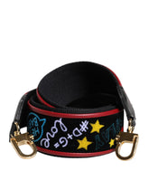 Dolce & Gabbana zwarte katoenen en kalfsleren schouderband met een witte grafische logoprint voor luxe handtassen.
