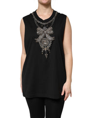 Dolce & Gabbana Black Cotton Rhinestone Embellished Tank Top - IT40|S - Tank Tops