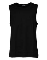 Dolce & Gabbana Black Cotton Round Neck Sleeveless T-shirt - Tank Tops