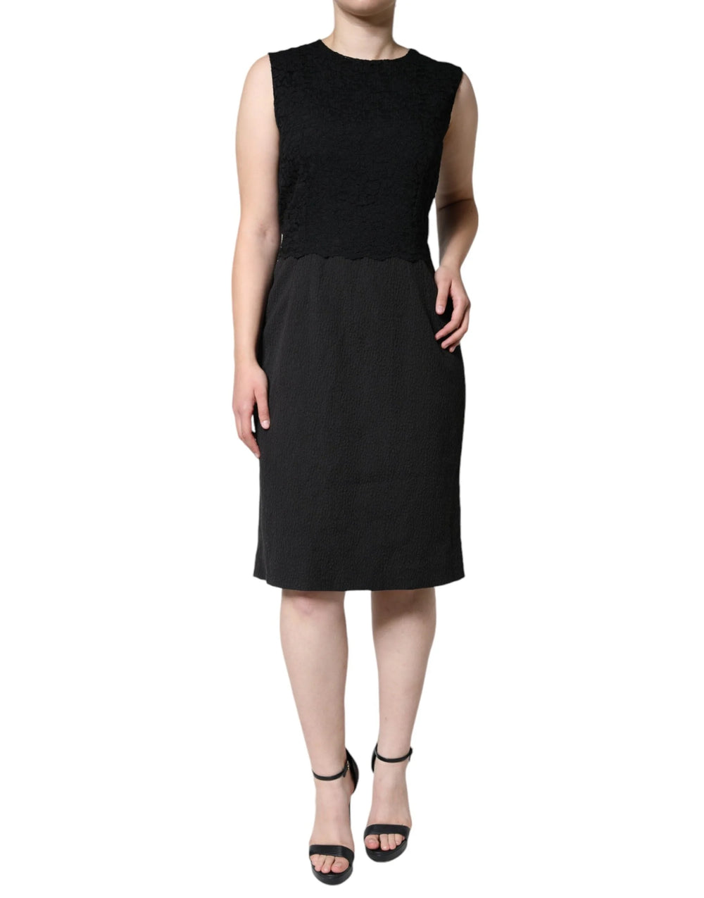 Dolce & Gabbana Black Cotton Sheath Knee Length Dress - IT48|XXL - Dresses