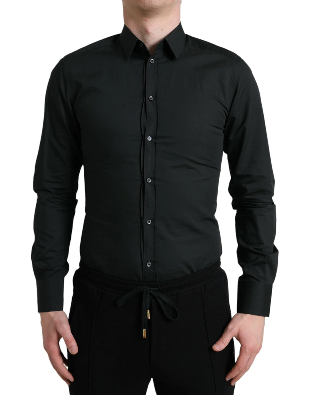 Dolce & Gabbana Black Cotton Silk Formal GOLD Dress Shirt - IT37 | XS - Shirts