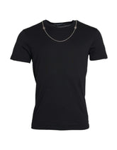 Dolce & Gabbana Black Cotton Silver Chain Short Sleeve T-shirt - IT46 | S - T-Shirts