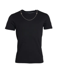 Dolce & Gabbana Black Cotton Silver Chain Short Sleeve T-shirt - IT46 | S - T-Shirts