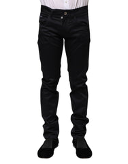 Dolce & Gabbana Black Cotton Skinny Mid Waist Pants - IT44 | XS - Trousers