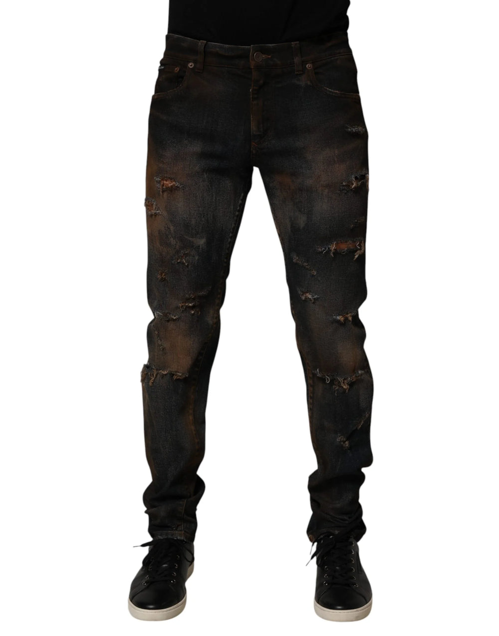 Dolce & Gabbana Black Cotton Skinny Tattered Men Denim Jeans - IT48 | M - Jeans