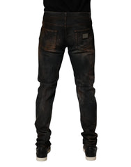 Dolce & Gabbana Black Cotton Skinny Tattered Men Denim Jeans - IT48 | M - Jeans