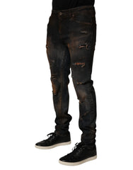 Dolce & Gabbana Black Cotton Skinny Tattered Men Denim Jeans - IT48 | M - Jeans