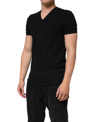 Dolce & Gabbana Black Cotton Slim Fit Men V-Neck Shirt T-shirt - IT4 | S - T-Shirts