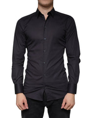 Dolce & Gabbana Black Cotton Stretch Dress GOLD Formal Shirt - IT38 | XS - Shirts