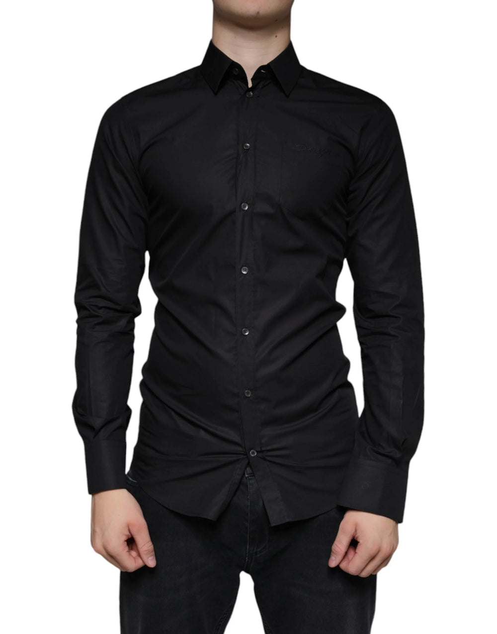 Dolce & Gabbana Black Cotton Stretch Dress GOLD Formal Shirt - IT38 | XS - Shirts
