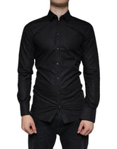Dolce & Gabbana Black Cotton Stretch Dress GOLD Formal Shirt - IT38 | XS - Shirts
