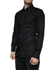 Dolce & Gabbana Black Cotton Stretch Dress GOLD Formal Shirt - IT38 | XS - Shirts