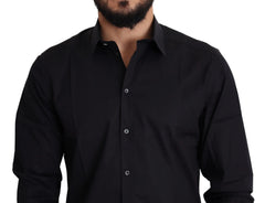 Dolce & Gabbana Black Cotton Stretch Formal GOLD Dress Shirt - IT38 | XS - Shirts