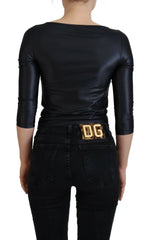 Dolce & Gabbana Black Cotton Stretch Open Chest 3/4 Sleeve Top - IT40|S - Blouses