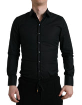 Dolce & Gabbana Black Cotton Stretch Slim Formal Dress Shirt - IT38 | XS - Shirts
