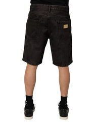 Dolce & Gabbana Black Cotton Tattered Denim Men Bermuda Short - IT48 | M - Bermudas