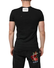 Dolce & Gabbana Black Cotton Tattered Logo V-Neck Men T-shirt - IT44 | XS - T-Shirts