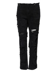 Dolce & Gabbana Black Cotton Tattered Mid Waist Denim Jeans - IT40|S - Jeans