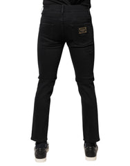 Dolce & Gabbana Black Cotton Tattered Skinny Denim Logo Jeans - IT46 | S - Jeans