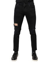 Dolce & Gabbana Black Cotton Tattered Skinny Denim Logo Jeans - IT46 | S - Jeans