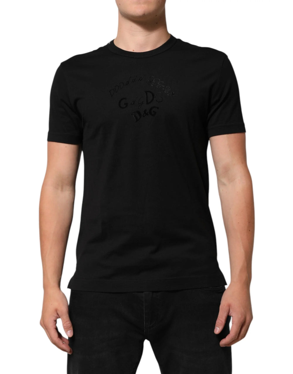 Dolce & Gabbana Black Cotton Velvet Logo Print Men T-shirt - T-Shirts