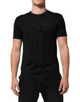 Dolce & Gabbana Black Cotton Velvet Logo Print Men T-shirt - T-Shirts