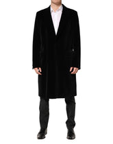 Dolce & Gabbana Black Cotton Velvet Long Trench Coat Jacket - IT52 | XL