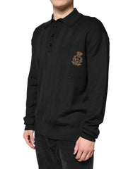 Dolce & Gabbana Black Crest Long Sleeve Men Pullover Sweater - IT48 | M