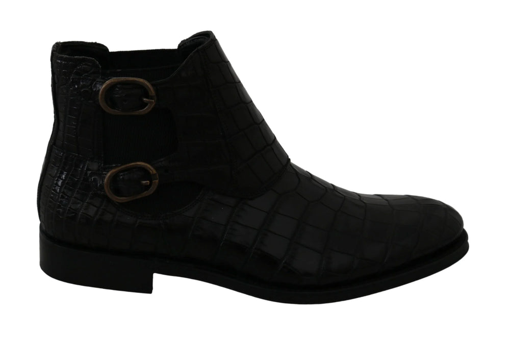 Dolce & Gabbana Black Crocodile Leather Derby Boots Shoes - Boots