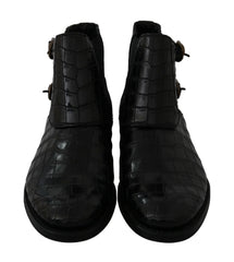 Dolce & Gabbana Black Crocodile Leather Derby Boots Shoes - Boots