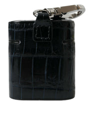 Dolce & Gabbana Black Crocodile Leather Silver Metal Logo Airpods Case - Headphone Carrying Cases