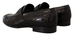 Dolce & Gabbana Black Crocodile Leather Slip On Moccasin Shoes - EU44/US11 - Flats