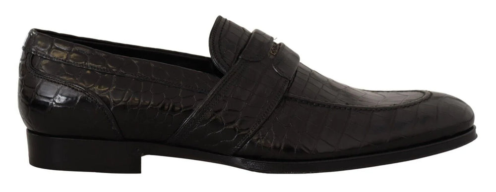 Dolce & Gabbana Black Crocodile Leather Slip On Moccasin Shoes - EU44/US11 - Flats