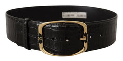 Dolce & Gabbana Black Crocodile Print Gold Metal DG Logo Buckle Belt - 75 cm / 29,5 Inches - Belts