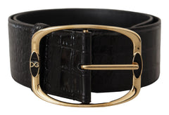 Dolce & Gabbana Black Crocodile Print Gold Metal DG Logo Buckle Belt - 75 cm / 29,5 Inches - Belts