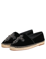 Dolce & Gabbana Black Cross Crystal Slip On Espadrille Shoes - EU39/US6 - Flats