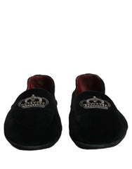 Dolce & Gabbana Black Crown Embellished Dress Loafers Shoes - EU44/US11