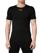Dolce & Gabbana Black Crown Embroidery Men Crew Neck T-shirt - IT44 | XS