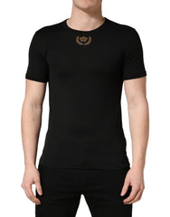 Dolce & Gabbana Black Crown Embroidery Men Crew Neck T-shirt - IT44 | XS